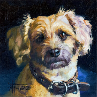 "Buddy" - Original White Terrier Dog Oil Canvas Painting Peinture intitulée ""Buddy" - Original…" par Anna Ivanova, Œuvre d'art originale, Huile