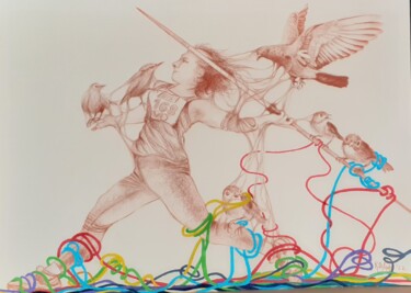 Drawing titled "giavellotto 2" by Roberto Orlandi, Original Artwork, Pencil