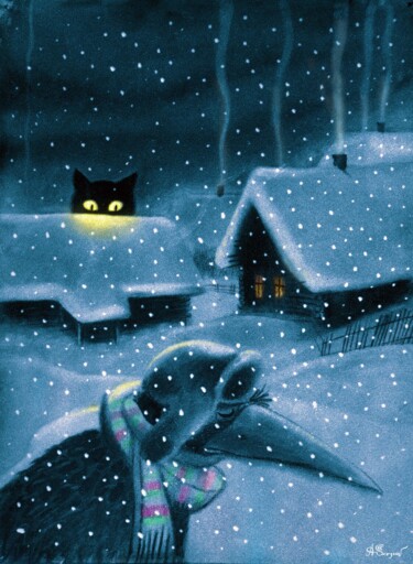 The winter dream of the crow, Зимний сон вороны 图画 标题为“The winter dream of…” 由Aleksandr Sergeev, 原创艺术品, 铅笔