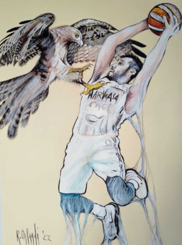 Drawing titled "vado a canestro?" by Roberto Orlandi, Original Artwork, Pencil