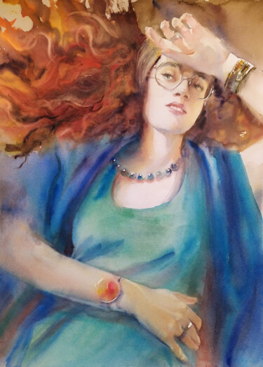RED HEAD WOMAN "Victoria" 绘画 标题为“RED HEAD WOMAN "Vic…” 由Irene Bibik-Chkolian, 原创艺术品, 水彩