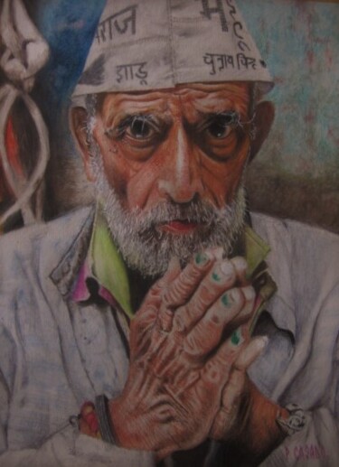 Drawing titled "Indien de Ravanasi" by Patrick Casado, Original Artwork, Pencil