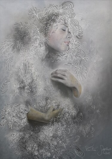 Drawing titled "bain de dentelle" by Fantine Samaha, Original Artwork, Pastel Mounted on Glass