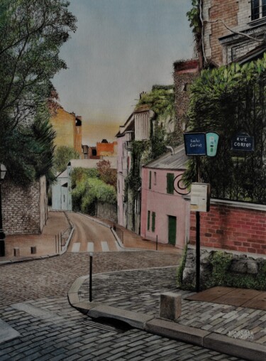 图画 标题为“MONTMARTRE (rue Cor…” 由Patrick Casado, 原创艺术品, 铅笔