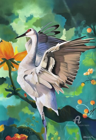 Painting titled "N°2- La Grue du Can…" by Brigitte Bouron, Original Artwork, Pastel