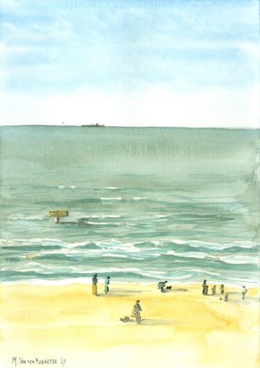 Dessin intitulée "Plage fin d'après-m…" par Michel Van Den Bogaerde, Œuvre d'art originale, Aquarelle