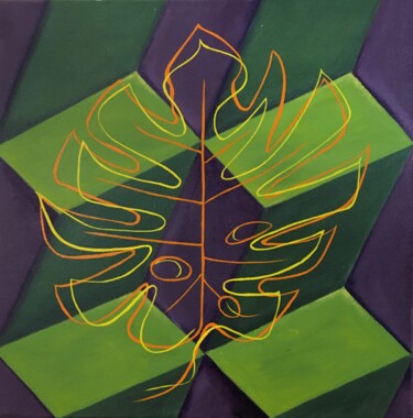 Painting titled "La Femme Végétale" by Cécile Dinge, Original Artwork, Oil Mounted on Wood Stretcher frame