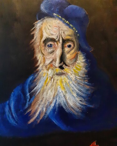 Painting titled "Le Vieux Capitaine" by Amazeigh Bouzékri, Original Artwork, Oil