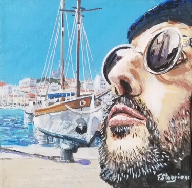 Painting titled "Leon sur le vieux p…" by Francis Stanzione, Original Artwork, Acrylic Mounted on Wood Stretcher frame