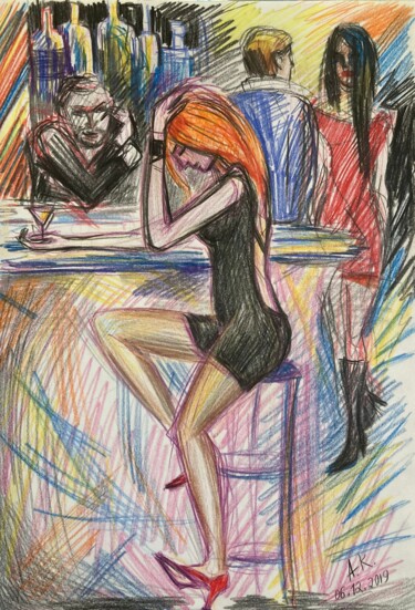 图画 标题为“In the Bar” 由Alfia Kircheva, 原创艺术品, 铅笔