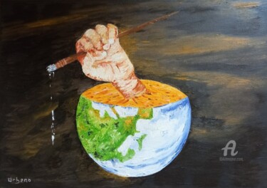 Painting titled "Le monde et l' arti…" by Roberto Urbano, Original Artwork, Oil Mounted on Wood Stretcher frame