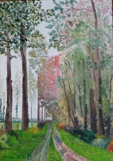 Schilderij getiteld "Le chemin aux champ…" door J-Ph Verselin, Origineel Kunstwerk, Olie Gemonteerd op Frame voor houten bra…