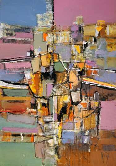 Malerei mit dem Titel "Routes sans frontiè…" von Muriel Cayet, Original-Kunstwerk, Gouache Auf Karton montiert