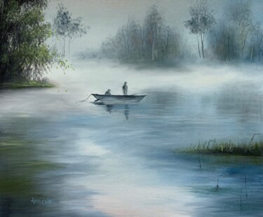 제목이 "Foggy morning"인 미술작품 Elena Artgent로, 원작, 기름 나무 들것 프레임에 장착됨