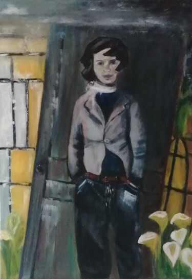 Painting titled "Les odeurs du jardin" by Michele Trabalon, Original Artwork, Oil Mounted on Wood Stretcher frame