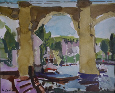 Le viaduc sur le blavet hennebont Peinture intitulée "Le viaduc sur le bl…" par Gildas Cadic, Œuvre d'art originale, Aquarelle
