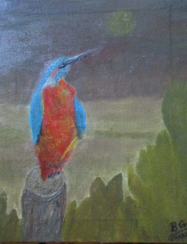 Painting titled "martin pécheur" by Bruno Grégory (BG), Original Artwork, Oil