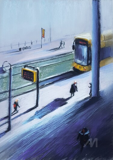 绘画 标题为“At the tram stop” 由Julia Suptel, 原创艺术品, 粉彩