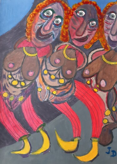 Ζωγραφική με τίτλο "Les Trois Danseuses" από Jacques Desvaux (JD), Αυθεντικά έργα τέχνης, Ακρυλικό