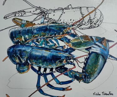 Peinture intitulée "Homards bleus compo…" par Nicolas Tréanton, Œuvre d'art originale, Huile