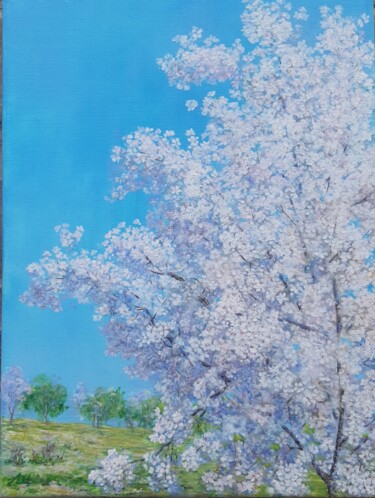 Ζωγραφική με τίτλο "Almond blooming" από Elena Shchenina, Αυθεντικά έργα τέχνης, Λάδι