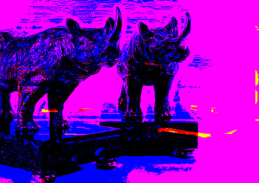 Arts numériques intitulée "TWO RHINO" par Michel Tabanou, Œuvre d'art originale, Peinture numérique