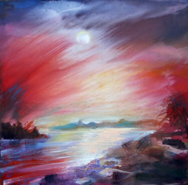 Painting titled "Milk river" by Valdemart, Original Artwork, Oil Mounted on Wood Stretcher frame