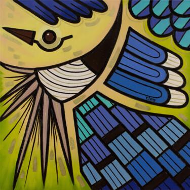 "Backyard birds Blue…" başlıklı Tablo Yue Zeng tarafından, Orijinal sanat, Petrol Ahşap Sedye çerçevesi üzerine monte edilmiş