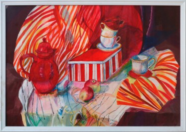 Натюрморт с полосатыми драпировками Painting titled "Натюрморт с полосат…" by Tatiana Kuzmina, Original Artwork, Acrylic