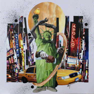 Collages intitulée "UNE DIVINITÉ A NEW-…" par Ghislaine Gabet, Œuvre d'art originale, Collages