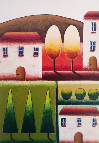 Peinture intitulée "Paysage d'automne 1" par Sabrina Riggio, Œuvre d'art originale, Acrylique