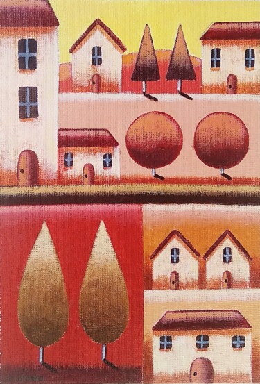 Peinture intitulée "Paysage d'automne 2" par Sabrina Riggio, Œuvre d'art originale, Acrylique