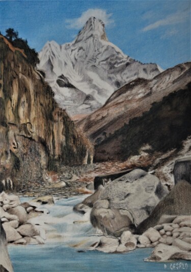 图画 标题为“Paysage de neige” 由Patrick Casado, 原创艺术品, 铅笔