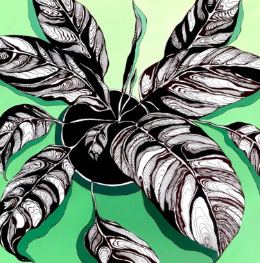 绘画 标题为“FICUS IN A POT” 由Maria Tuzhilkina, 原创艺术品, 圆珠笔 安装在纸板上
