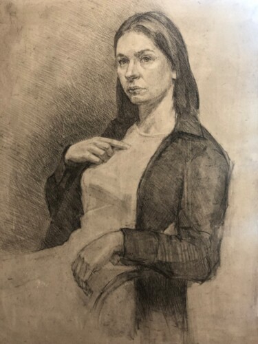 Kseniya. I will write to order a portrait from a photo. 「Kseniya. I will wri…」というタイトルの絵画 Vsevolod Chistiakovによって, オリジナルのアートワーク, 木炭