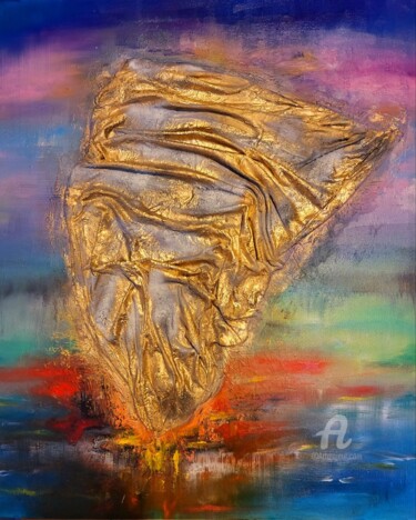 Painting titled "The Flying Dutchman" by Natalja Surikova, Original Artwork, Oil Mounted on Wood Stretcher frame