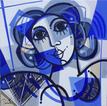 Peinture intitulée "La dame à l'éventail" par Giuseppe Piermattéo, Œuvre d'art originale, Acrylique