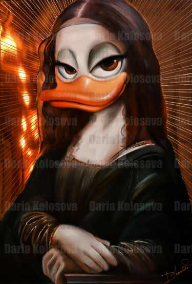 绘画 标题为“Mona Duck” 由Daria Kolosova, 原创艺术品, 油 安装在木质担架架上