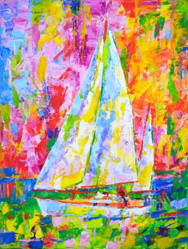 绘画 标题为“Sailboat 9.” 由Iryna Kastsova, 原创艺术品, 丙烯 安装在木质担架架上