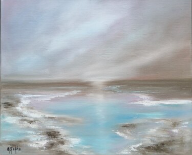 Lumière turquoise Schilderij getiteld "Lumière turquoise" door Martine Gregoire, Origineel Kunstwerk, Olie Gemonteerd op Frame voor houten bra…