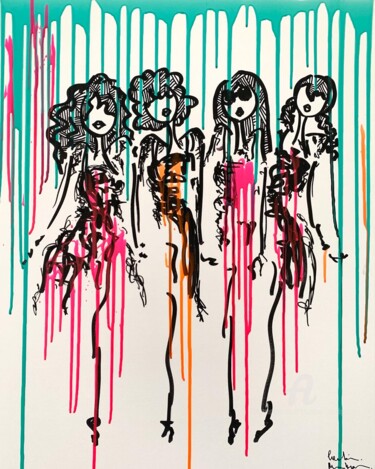 绘画 标题为“Zebra Nanas” 由Caroline Montigneaux, 原创艺术品, 丙烯 安装在木质担架架上