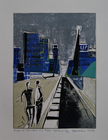印花与版画 标题为“Rose et l'inconnu d…” 由Hervé Marchelidon, 原创艺术品, Linocuts