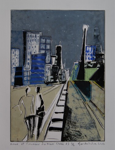 印花与版画 标题为“Rose et l'inconnu d…” 由Hervé Marchelidon, 原创艺术品, Linocuts