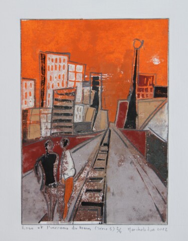 印花与版画 标题为“Rose et l'inconnu d…” 由Hervé Marchelidon, 原创艺术品, Linocuts
