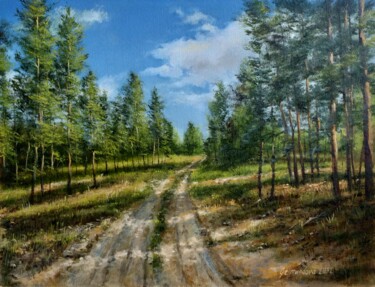 Schilderij getiteld "Сосновый бор" door Nadezhda Gellmundova, Origineel Kunstwerk, Olie Gemonteerd op Andere stijve panelen