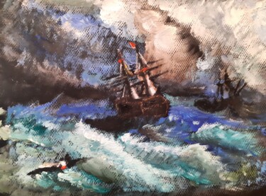 Peinture intitulée "Une Tempête En Plei…" par Amazeigh Bouzékri, Œuvre d'art originale, Huile