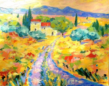 Painting titled "Coucher du soleil p…" by Grégoire Koboyan (Cricorps), Original Artwork, Oil