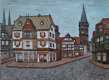 Peinture intitulée "Ville  d'alsace par…" par Grégoire Koboyan (Cricorps), Œuvre d'art originale, Huile