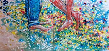Love Affair Diptych: Playful Feet on the Beach Abstract Art 绘画 标题为“Love Affair Diptych…” 由Diana Dimova - Traxi, 原创艺术品, 丙烯