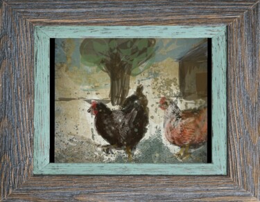 Digital Arts titled "La sortie des poule…" by Jacky Patin, Original Artwork, Digital Painting